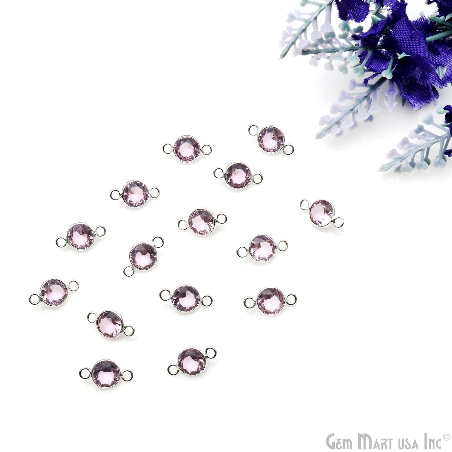 Morganite Quartz Round 6mm Brilliant Cut Silver Double Bail Connector