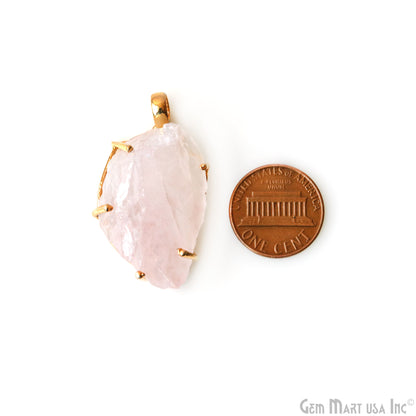 Natural Morganite Organic 33x21mm Gold Plated Prong Setting Single Bail Gemstone Pendant