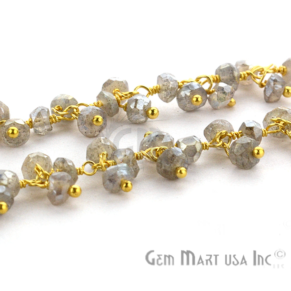 Mistique Labradorite Faceted Beads Gold Wire Wrapped Cluster Rosary Chain - GemMartUSA (764173090863)