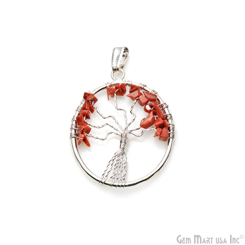 Tree of Life Red Jasper Oval Silver Wire Wrapped 46x35mm Chakra Pendant