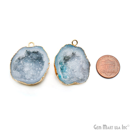 Geode Druzy 29x36mm Organic Gold Electroplated Single Bail Gemstone Earring Connector 1 Pair