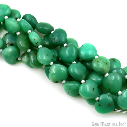 Chrysoprase Heart Beads, 7 Inch Gemstone Strands, Drilled Strung Briolette Beads, Heart Shape, 10mm