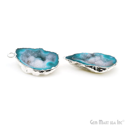 Geode Druzy 34x21mm Organic Silver Electroplated Single Bail Gemstone Earring Connector 1 Pair