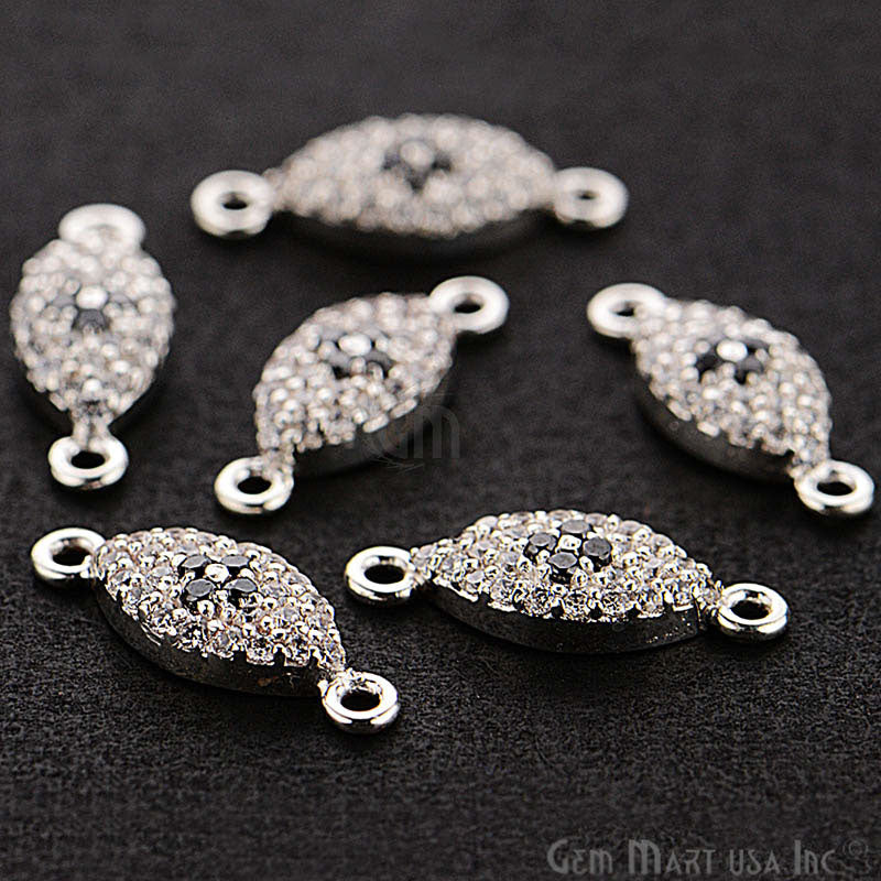 Cubic Zircon Pave 'Marquise' Silver Charm For Bracelet & Pendants - GemMartUSA