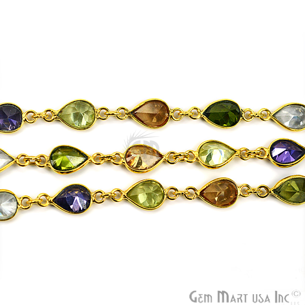 Multi Color Pears Shape 7x5mm Gold Plated Continuous Connector Chain - GemMartUSA (763996667951)