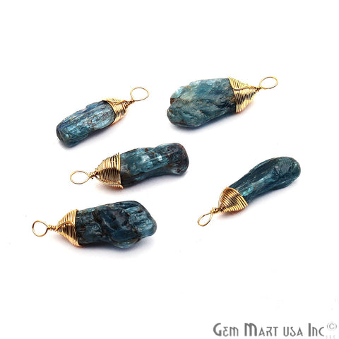 Blue Kyanite Gold Wire Wrapped 25x8mm Jewelry Making Rough Shape Connector - GemMartUSA