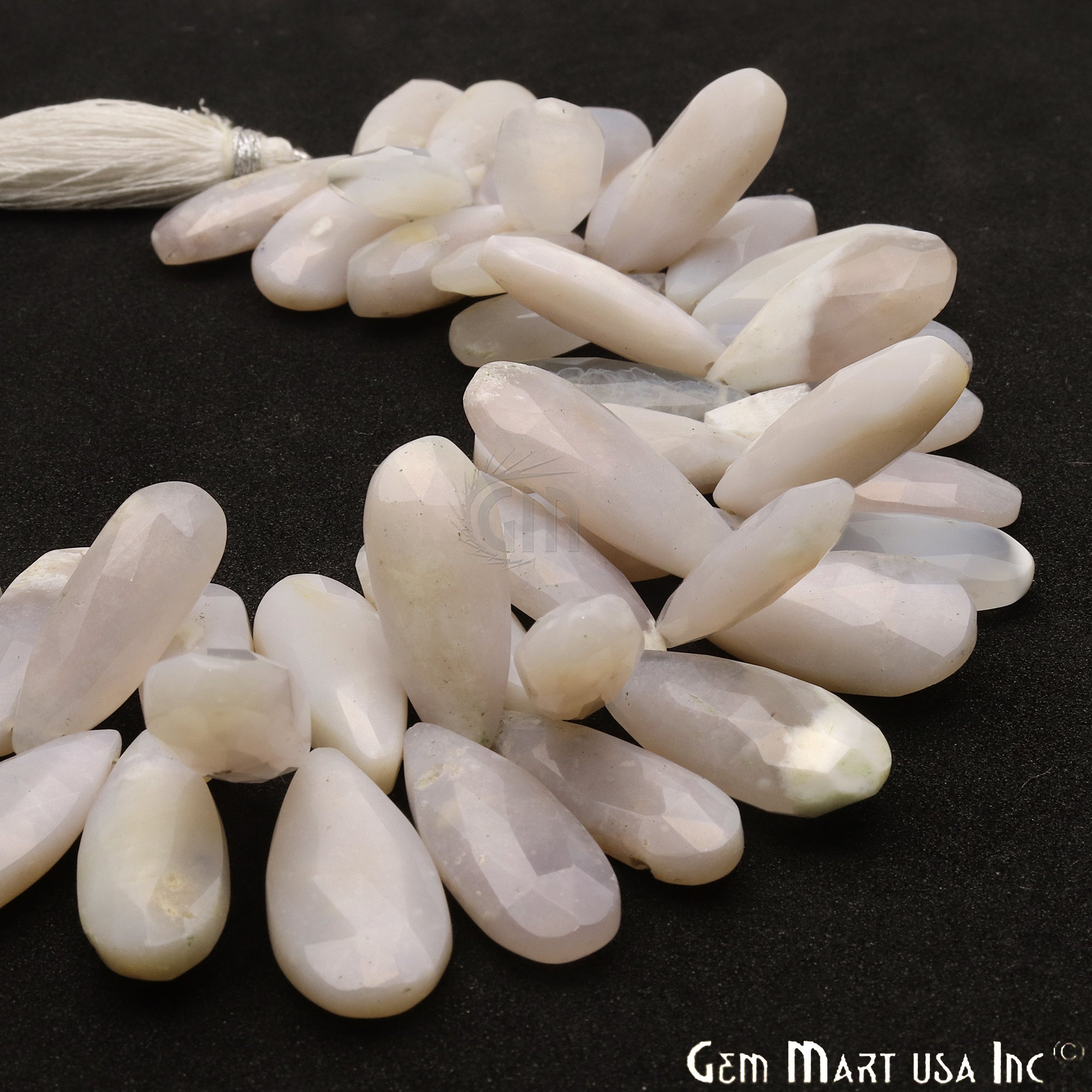White Agate Pears 28x10mm Crafting Beads Gemstone Briolette Strands 8 Inch - GemMartUSA