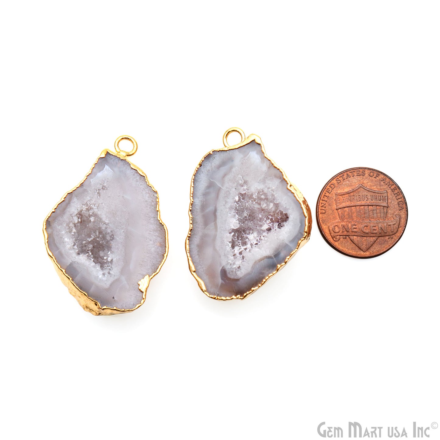 Geode Druzy 35x25mm Organic Gold Electroplated Single Bail Gemstone Earring Connector 1 Pair