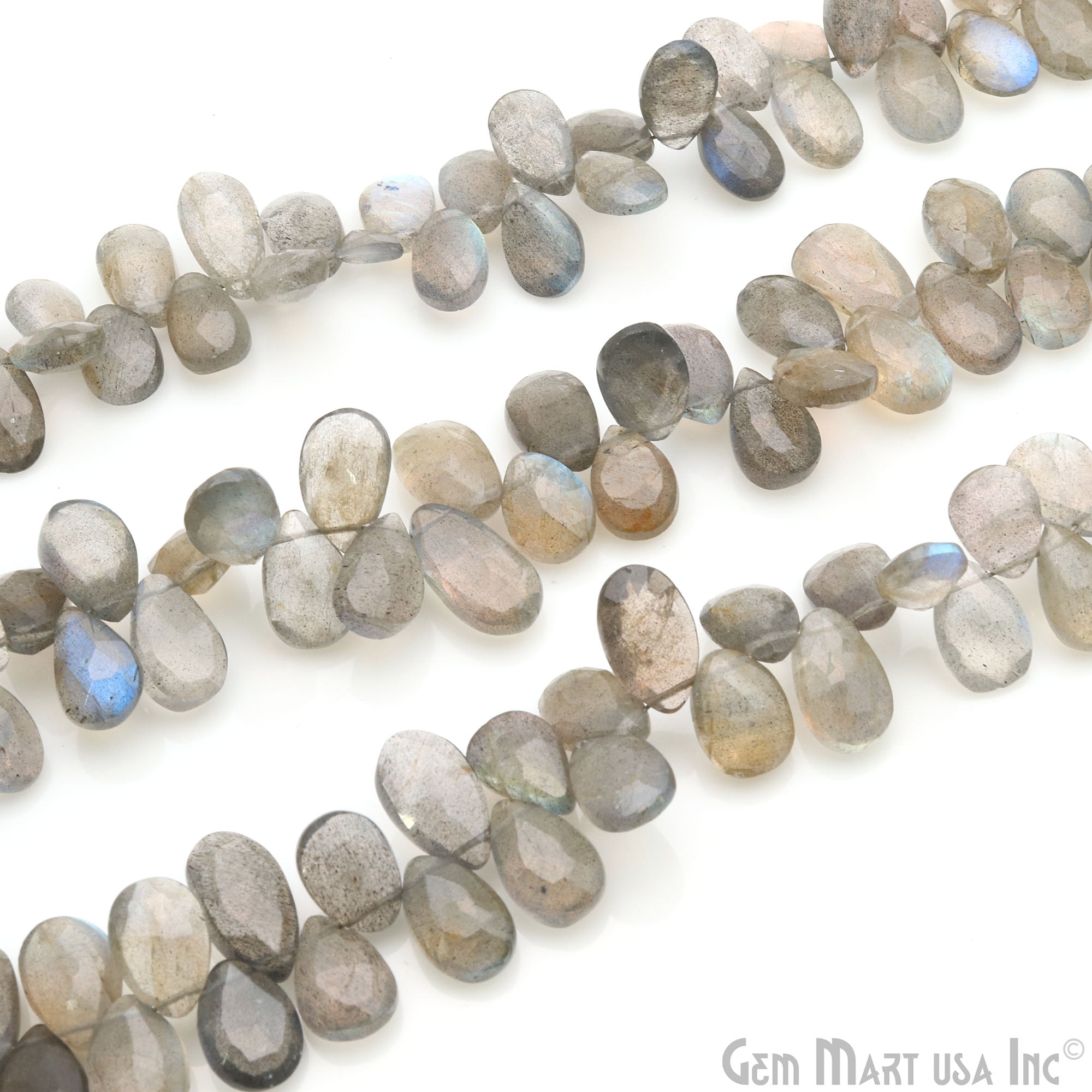 Labradorite Briolette Gemstone 12x7mm Blue Flash Beads Rondelle - GemMartUSA