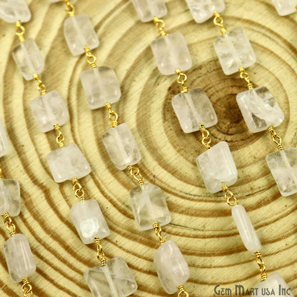 Rose Quartz 9x7mm Tumble Beads Gold Plated Rosary Chain