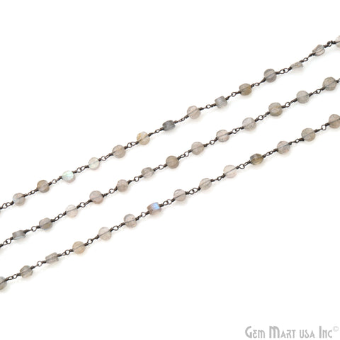 Labradorite Coin 3-4mm Faceted Bead Oxidized Rosary Chain