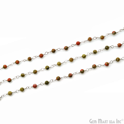Unakite 2.5-3mm Silver Plated Beaded Wire Wrapped Rosary Chain