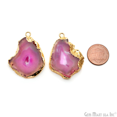 Agate Slice 41x31mm Organic Gold Electroplated Gemstone Earring Connector 1 Pair