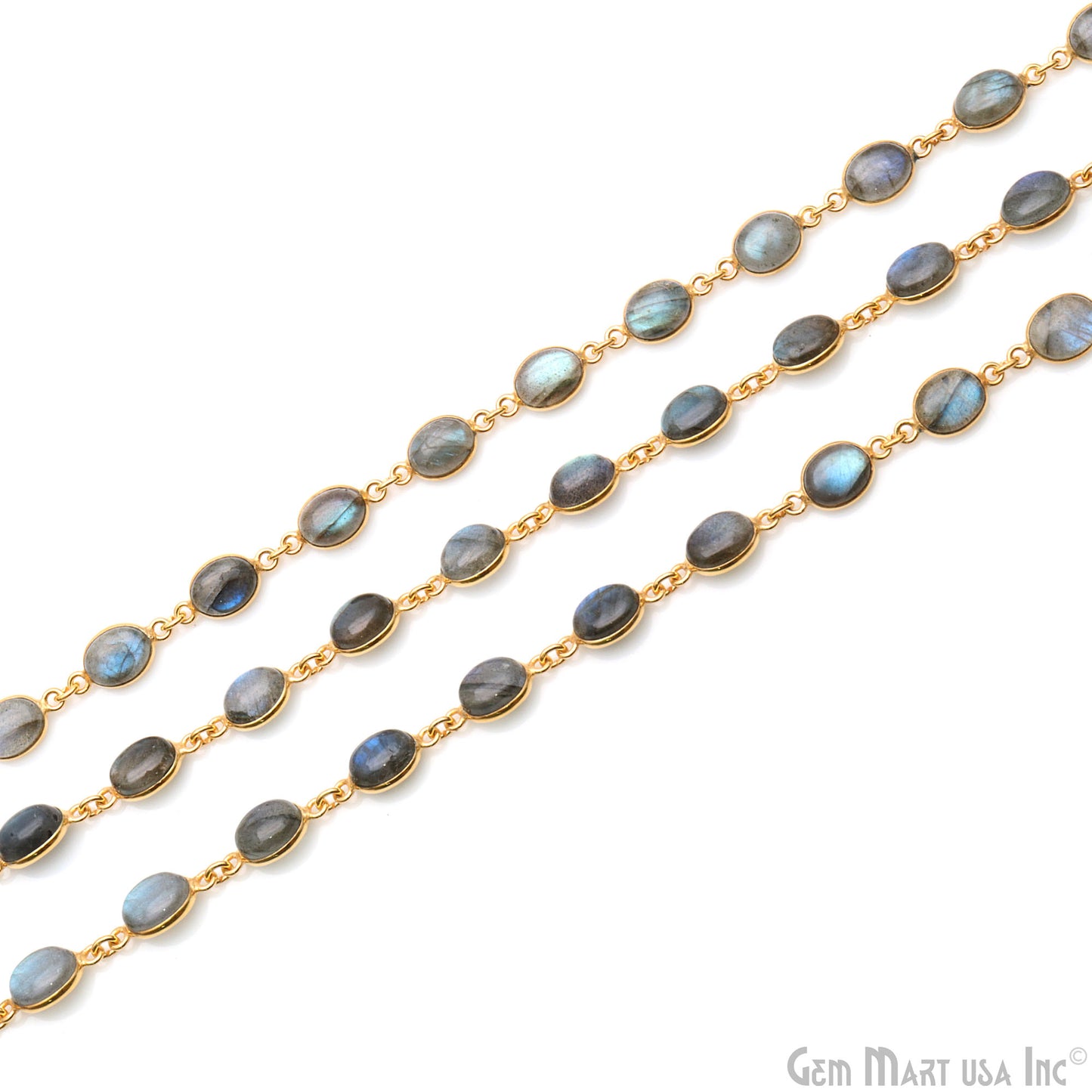 Labradorite Cabochon Oval 7x9mm Gold Plated Bezel Continuous Connector Chain