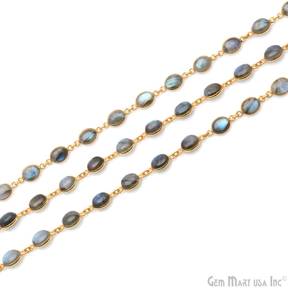 Labradorite Cabochon Oval 7x9mm Gold Plated Bezel Continuous Connector Chain