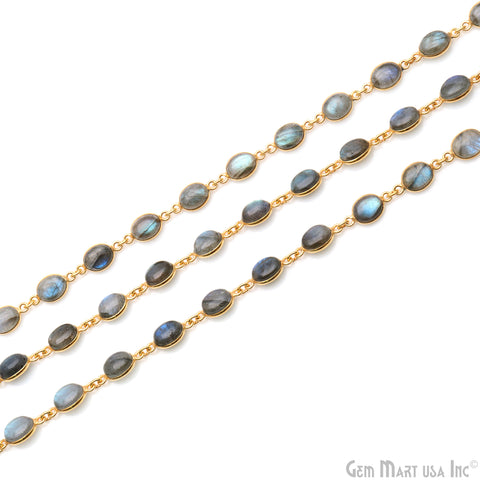 Labradorite Cabochon Oval 7x9mm Gold Bezel Continuous Connector Chain