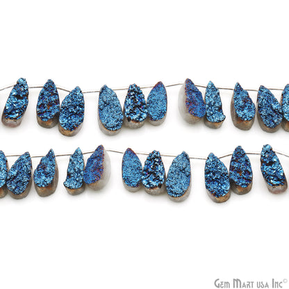 Blue Druzy Pears Beads, 8 Inch Gemstone Strands, Drilled Strung Briolette Beads, Pears Shape, 23X10mm