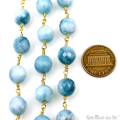 Shaded Turquoise Faceted Beads 10mm Gold Plated Wire Wrapped Rosary Chain