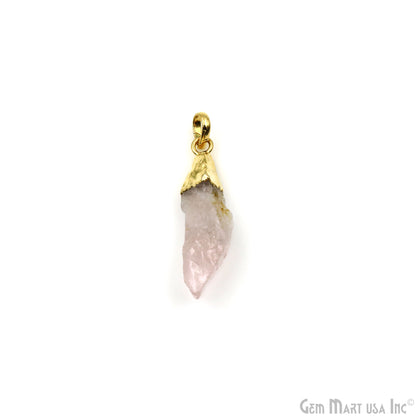 Rose Quartz Organic 46x15mm Gold Electroplated Single Bail Gemstone Pendant