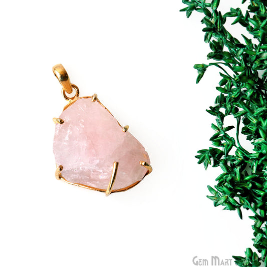 Natural Morganite Organic 34x24mm Gold Plated Prong Setting Single Bail Gemstone Pendant