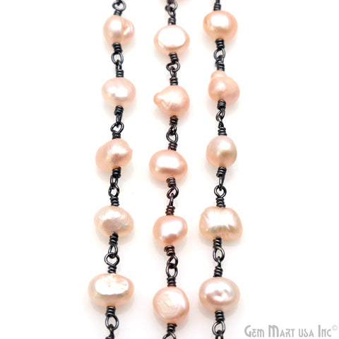 Pink Pearl Free Form Beads 5-6mm Oxidized Gemstone Rosary Chain