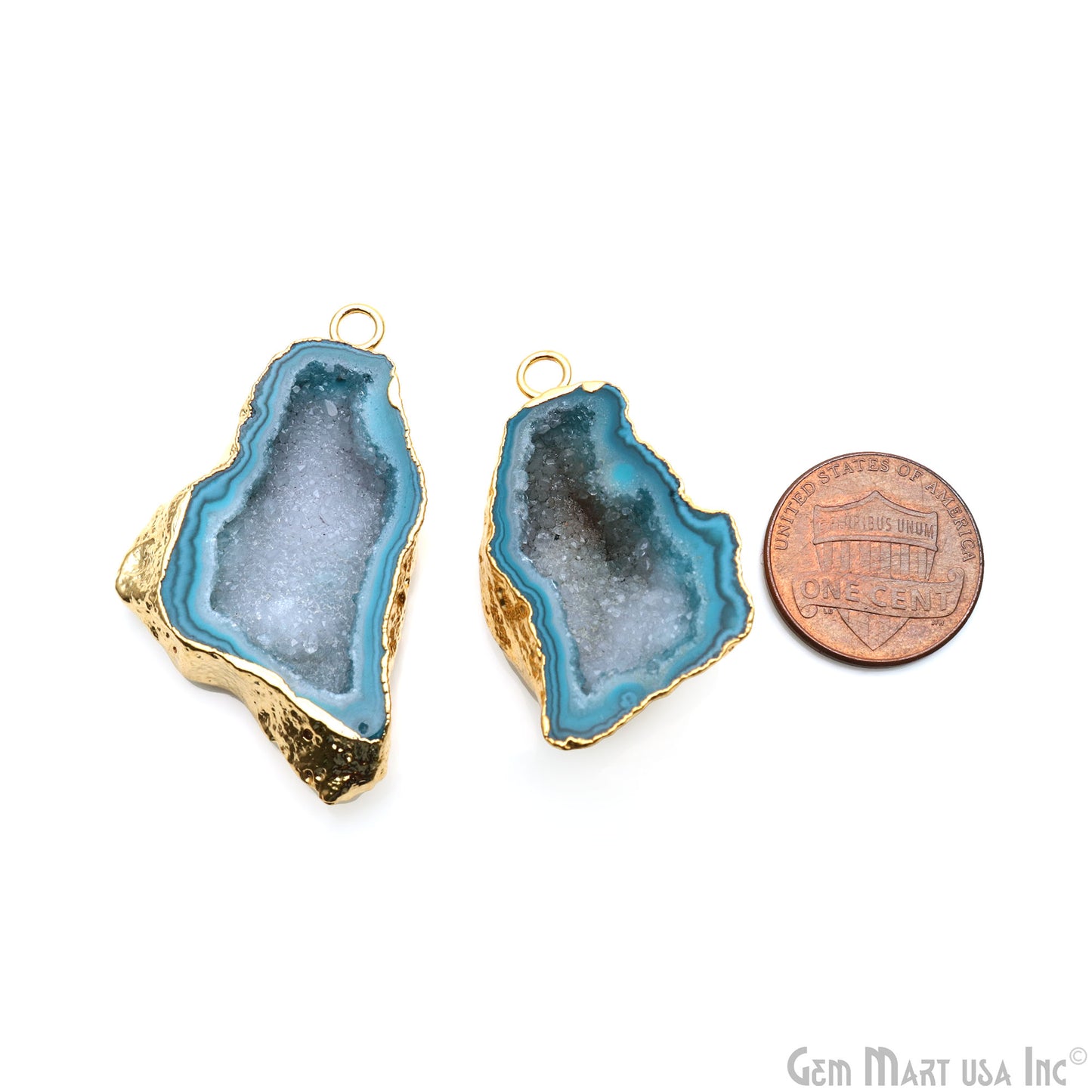 Geode Druzy 22x42mm Organic Gold Electroplated Single Bail Gemstone Earring Connector 1 Pair