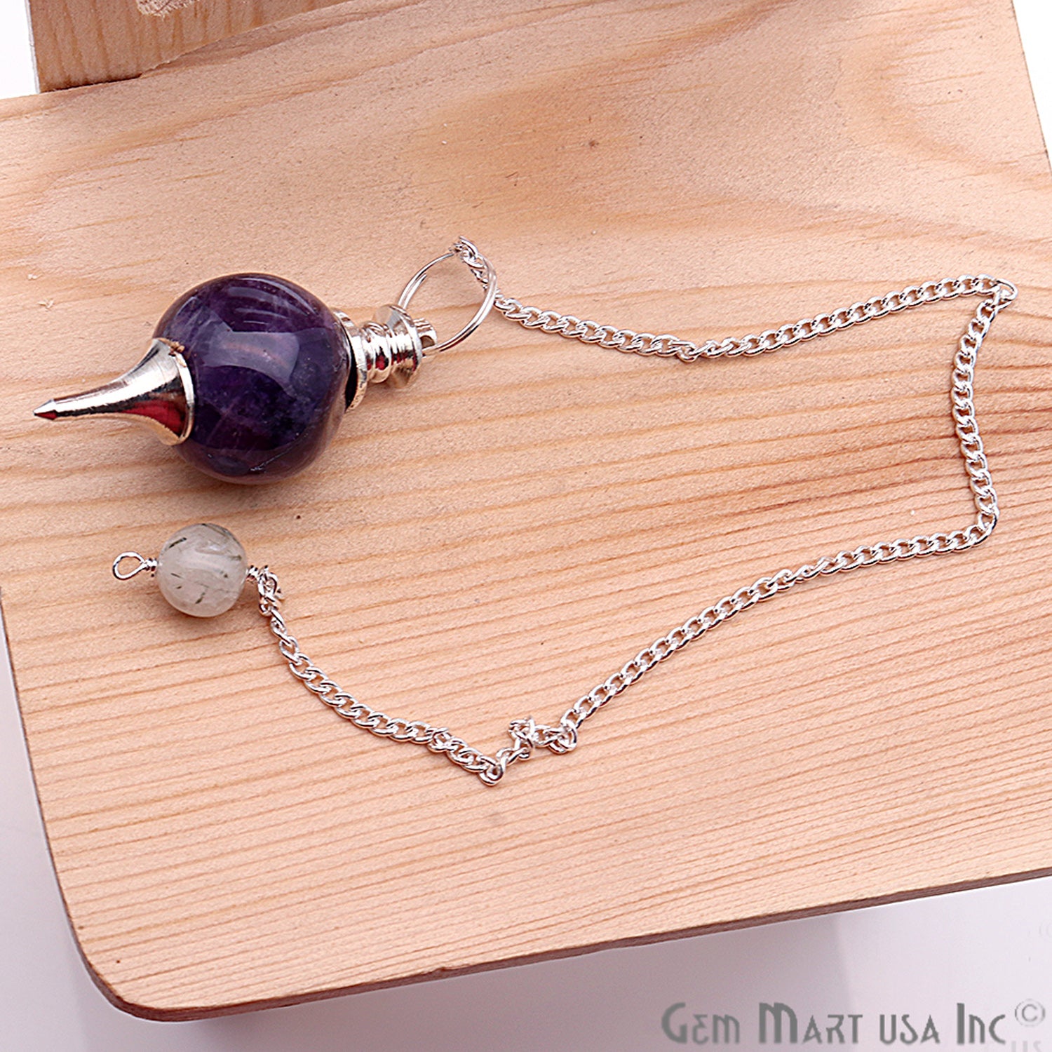 Healing Amethyst Sphere Radiesthesia Pendulam & Silver Plated Chain Ball (Pick Stone) - GemMartUSA