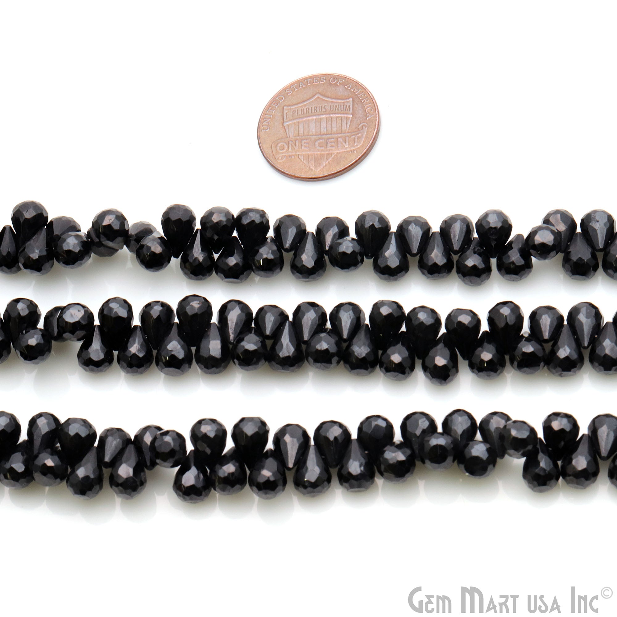 Black Spinel Faceted Gemstone Teardrops 8x6mm Rondelle Beads - GemMartUSA