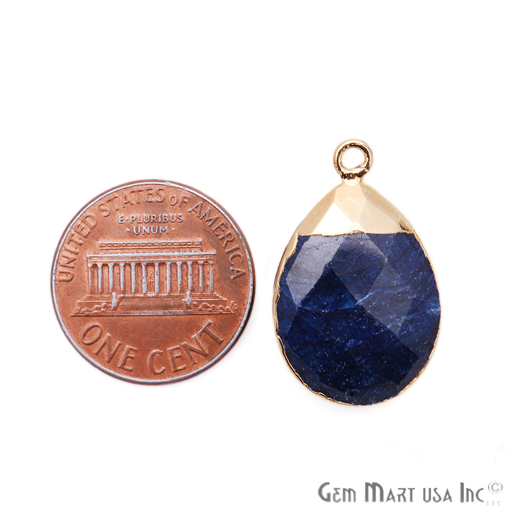 Sapphire Gold Electroplated 15x20mm Pear Single Bail Gemstone Connector - GemMartUSA