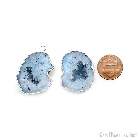 Geode Druzy 38x27mm Organic Silver Electroplated Single Bail Gemstone Earring Connector 1 Pair