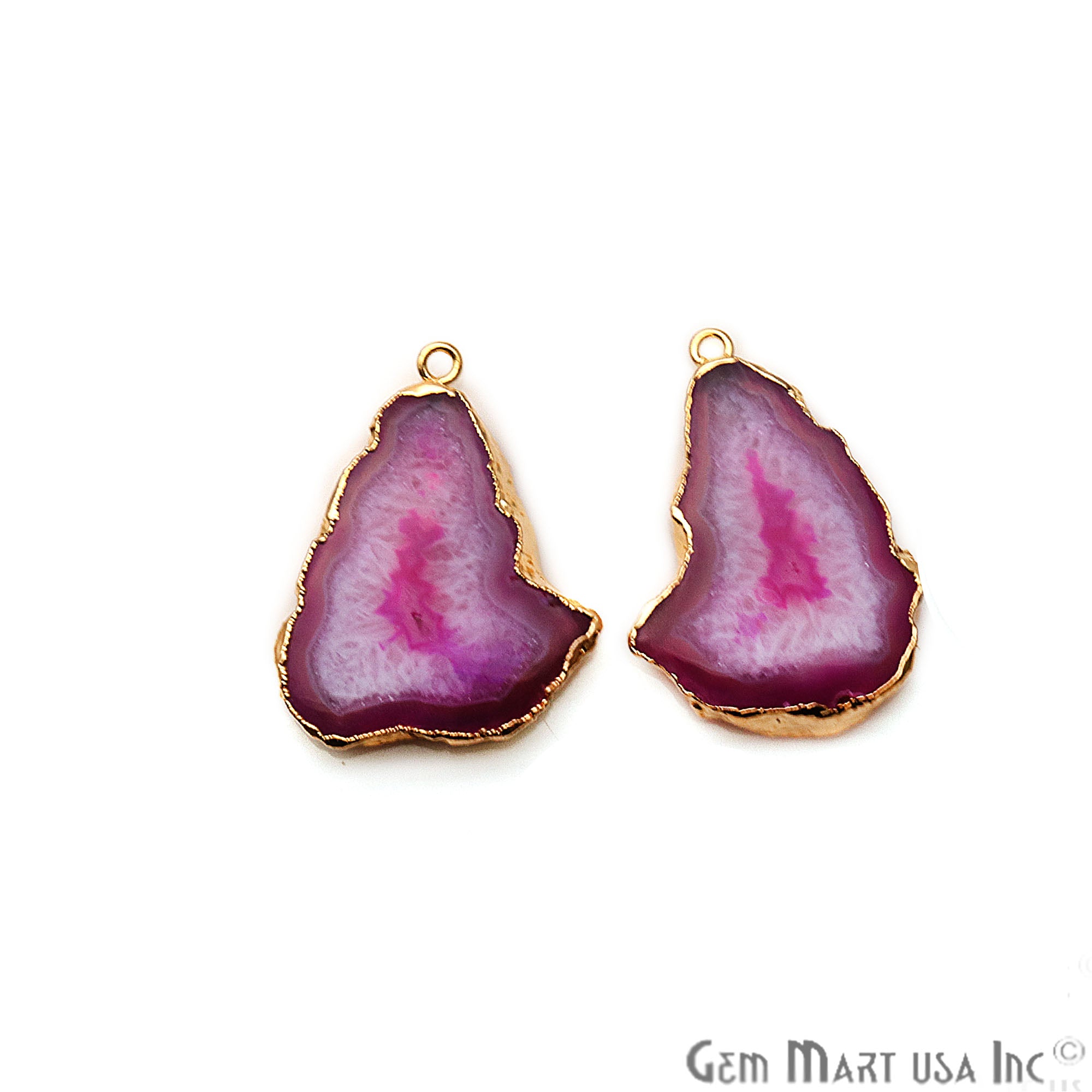 Agate Slice 25x24mm Organic Gold Electroplated Gemstone Earring Connector 1 Pair - GemMartUSA