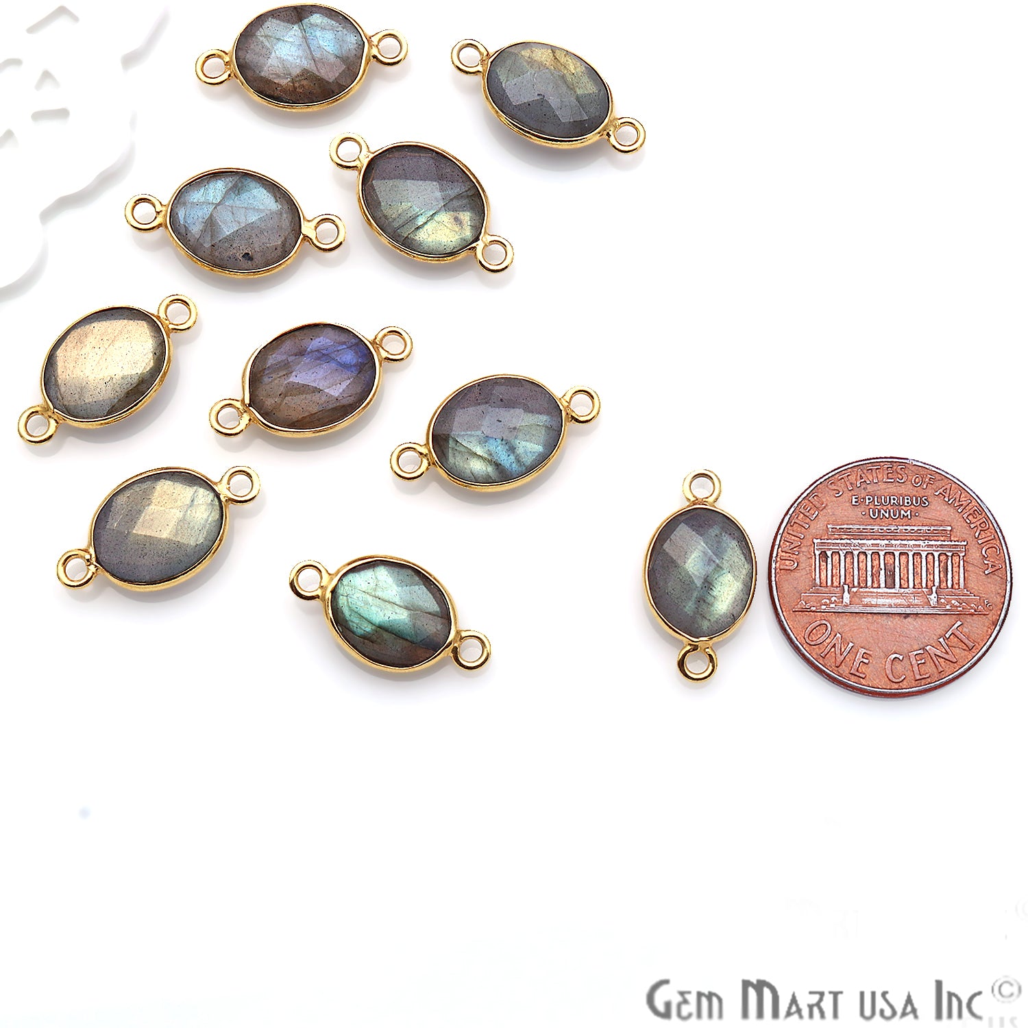 Labradorite Oval 8x10mm Gold Electroplated Connector (Pick Bail) - GemMartUSA