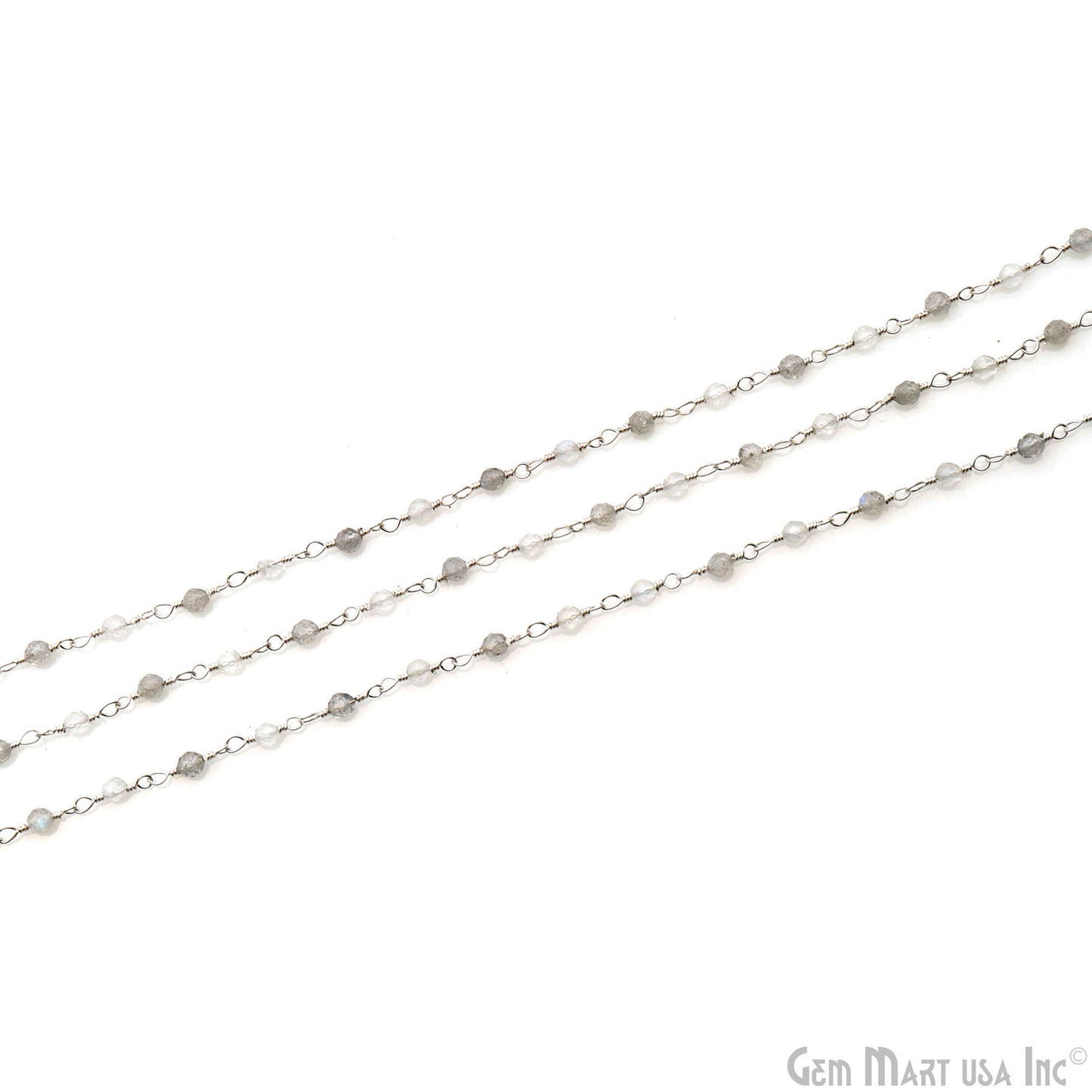 Labradorite Faceted Beads 2.5-3mm Silver Plated Wire Wrapped Rosary Chain