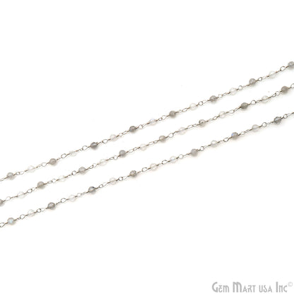 Labradorite Faceted Beads 2.5-3mm Silver Plated Wire Wrapped Rosary Chain