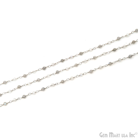 Labradorite Faceted Beads 2.5-3mm Silver Plated Wire Wrapped Rosary Chain