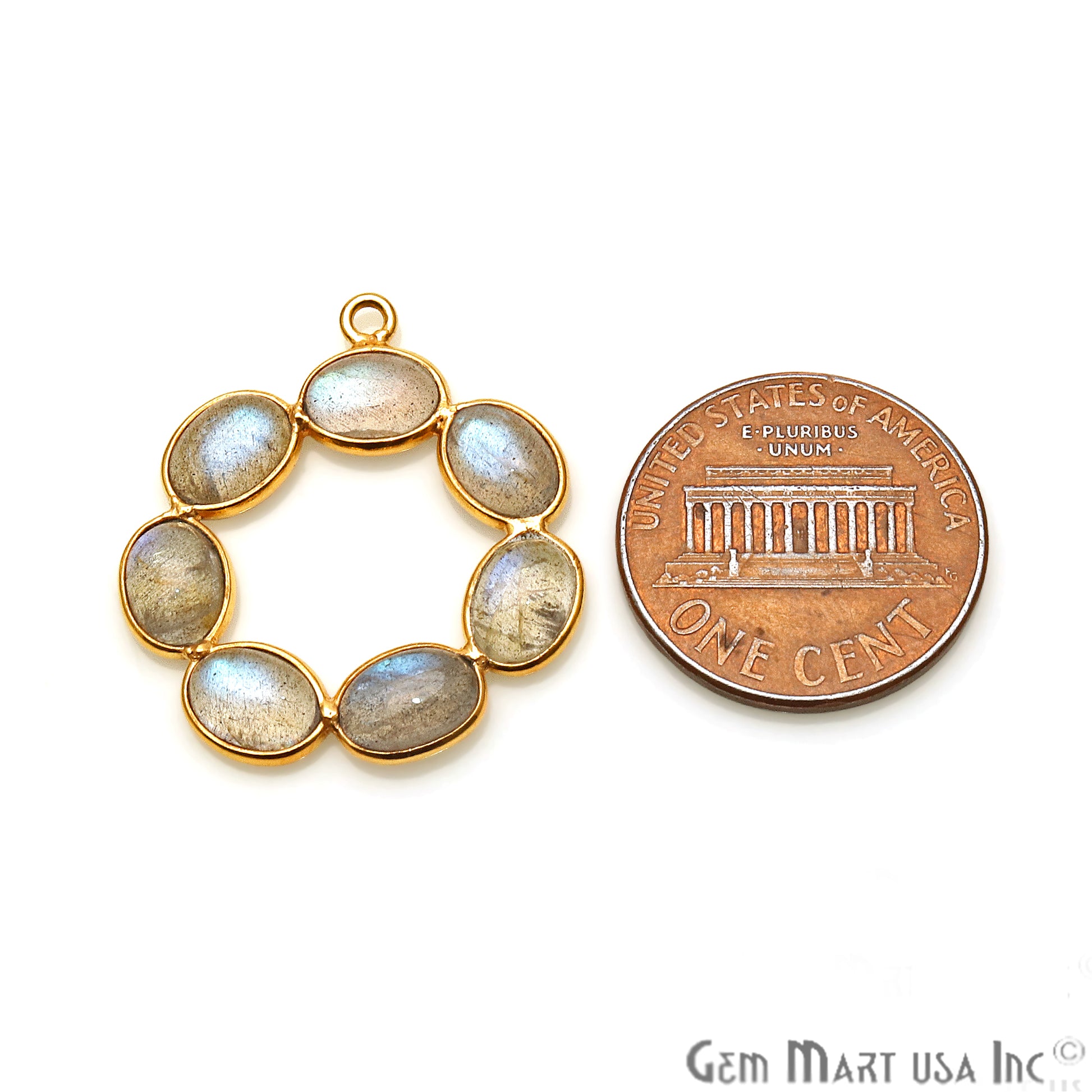 Labradorite Round Shape 27x23mm Gold Plated Bezel Component - GemMartUSA