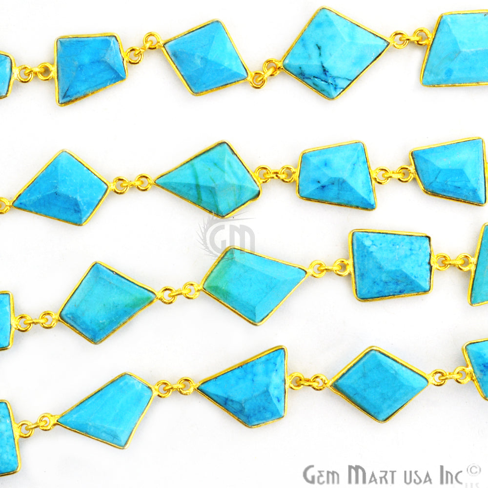 Turquoise 10-15mm Mix Faceted Gold Bezel Continuous Connector Chain - GemMartUSA (764301770799)
