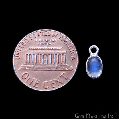 Rainbow Moonstone Cabochon 6x4mm Oval Shape Silver Plated Single Bail Gemstone Connector - GemMartUSA