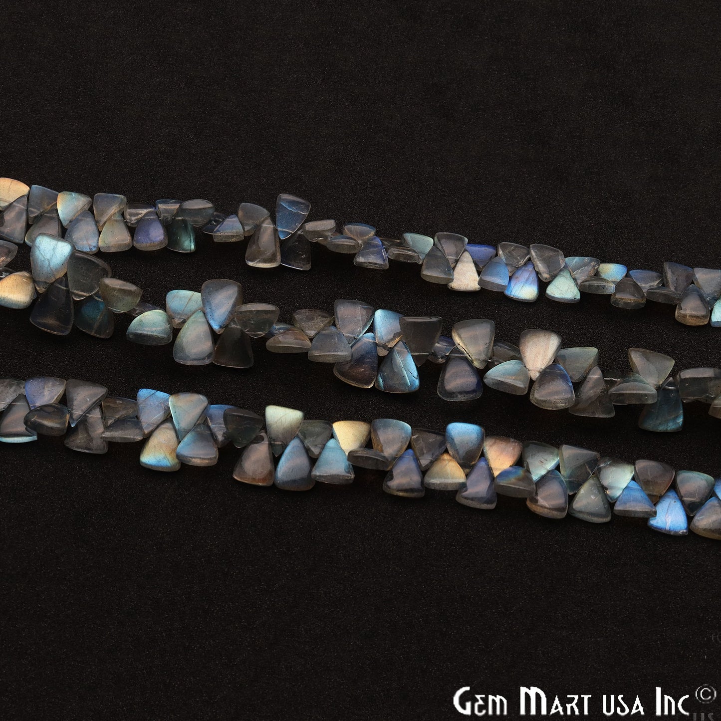 Labradorite Triangle 10x7mm Cabochon Crafting Beads Gemstone Strands 8 Inch - GemMartUSA