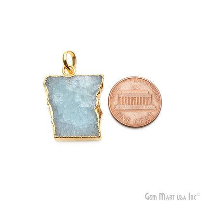 Aquamarine Free Form shape 28x18mm Gold Electroplated Gemstone Single Bail Pendant