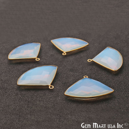 White Opal Quadrant 30x24mm Gold Plated Single Bail Gemstone Connector - GemMartUSA