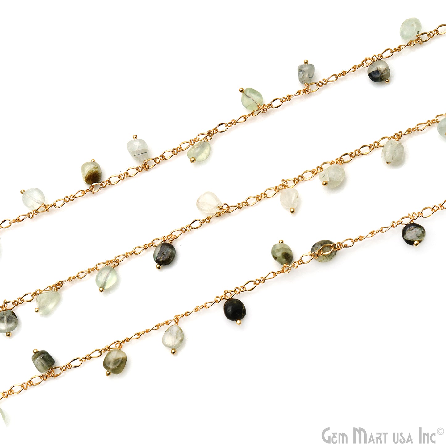 Green Rutile Tumble Beads 8x5mm Gold Plated Cluster Dangle Chain