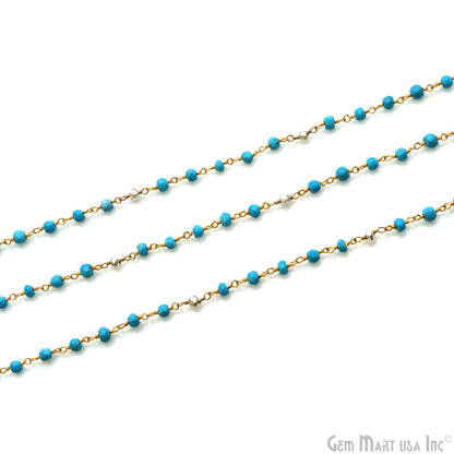 Turquoise With Silver Pyrite Gold Plated Gemstone Beads Rosary Chain