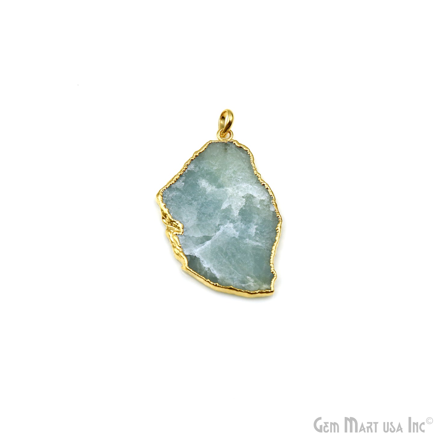 Aquamarine Free Form shape 55x35mm Gold Electroplated Gemstone Single Bail Pendant