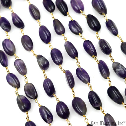 Amethyst 12x5mm Tumble Beads Gold Plated Rosary Chain