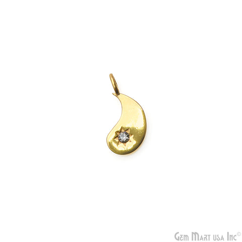 Fish Shape Charm 22x8mm With Cubic Zircon Gold Plated Pendant Jewelry Finding Charm