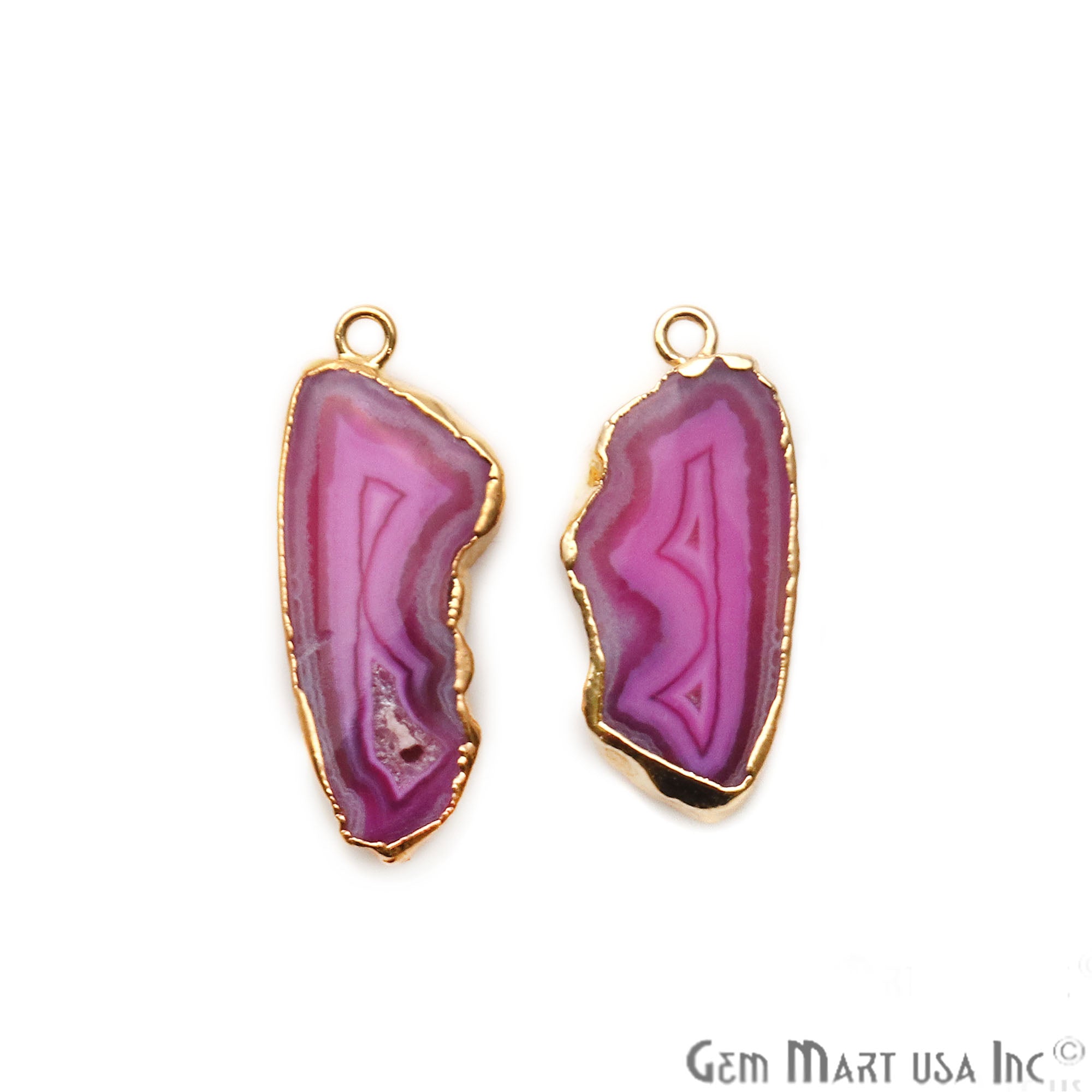 Agate Slice 13x29mm Organic Gold Electroplated Gemstone Earring Connector 1 Pair - GemMartUSA
