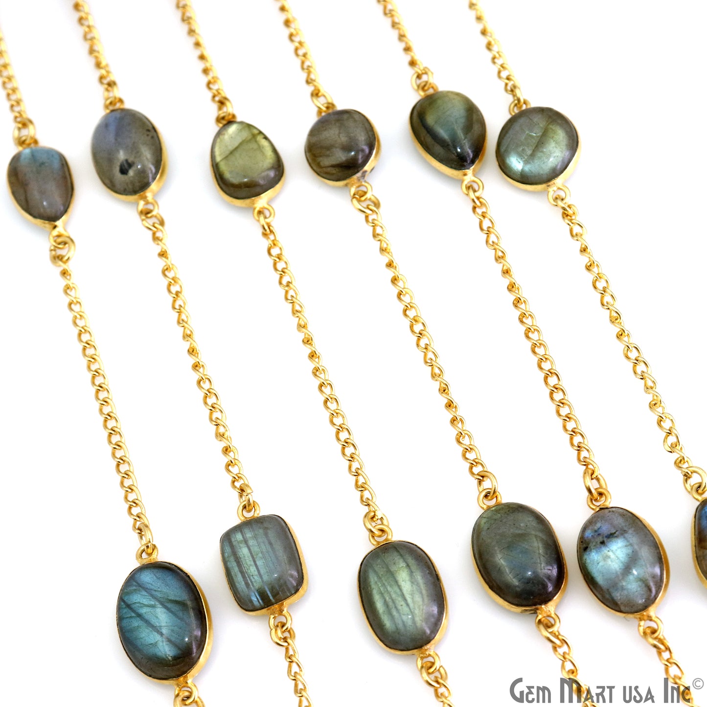 Labradorite Mix Shape 10-15mm Gold Plated Link Bezel Connector Chain