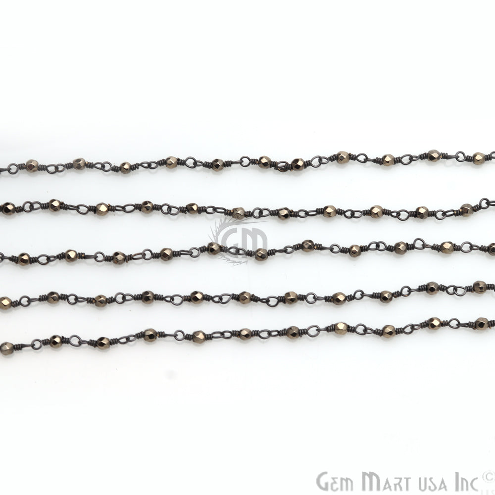 Golden Pyrite Gemstone Beaded Oxidized Wire Wrapped Rosary Chain - GemMartUSA