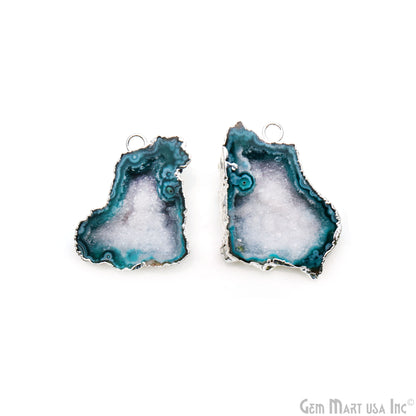 Geode Druzy 36x26mm Organic Silver Electroplated Single Bail Gemstone Earring Connector 1 Pair